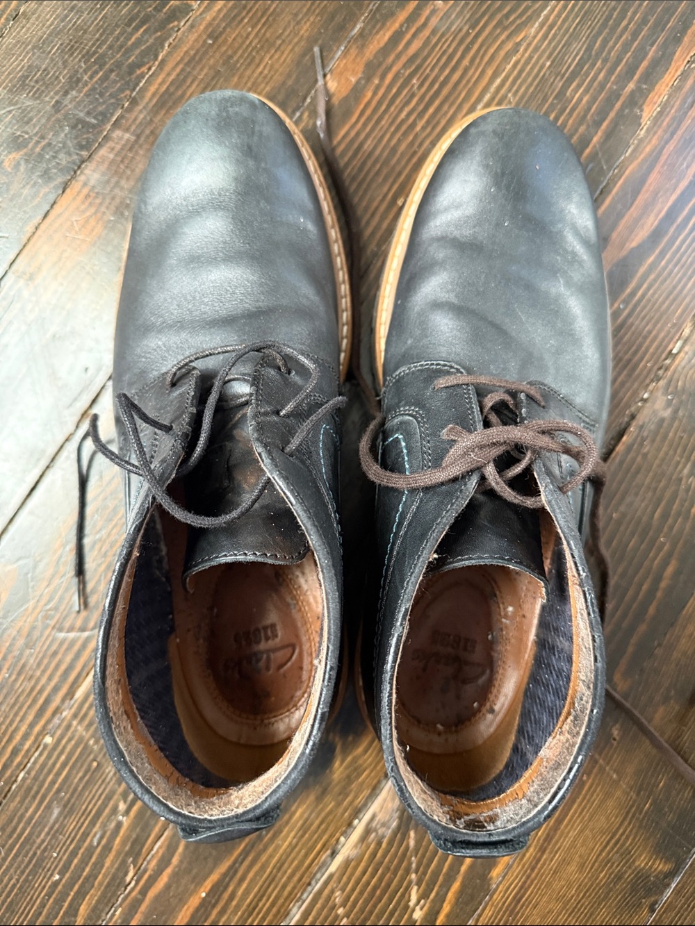 Clarks Black Leather Chukka Boots with Tan Welt